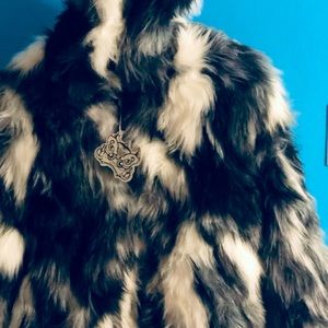 Men’s Faux Fur Hoodie Jacket, Black &  White